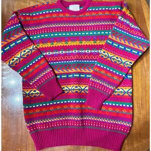 ZigZag 100% Wool Made in Scotland Pullover Sweater Vintage Colorful Warm 80's
